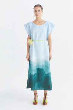 Túnica Larga Lino Estampa Olas - Pre Order