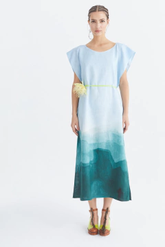 Túnica Larga Lino Estampa Olas - Pre Order