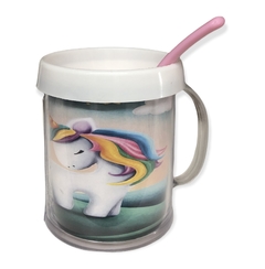 Taza De Plástico C/ Cuharita Unicornio Multicolor