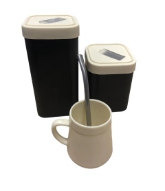 Set de Tarros Cuadrados C/ Mate Negro C/ Blanco