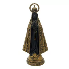 Imagem Nossa Senhora Aparecida em Mármore com Pintura em Bronze 30cm