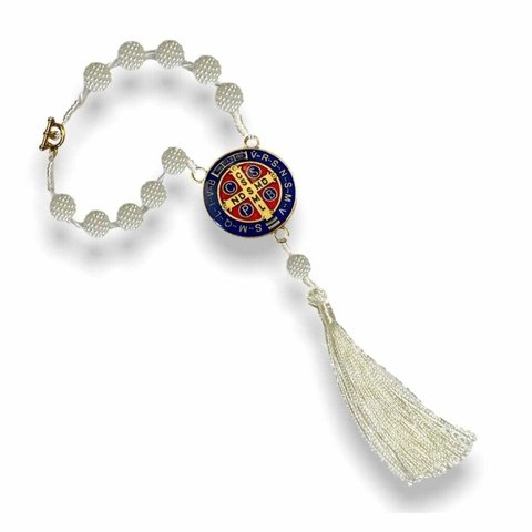 Dezena para carro com medalha de São Bento pintada - Branca