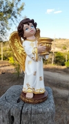 Anjo com castiçal pintado 18cm - Branco