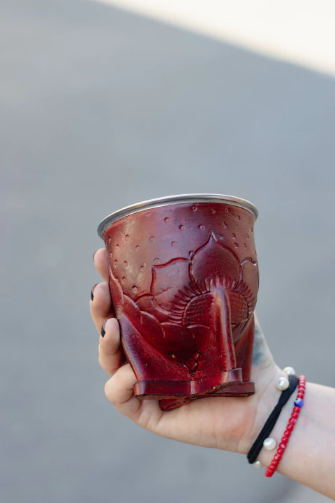 Mate camionero virola acero cuero repujado