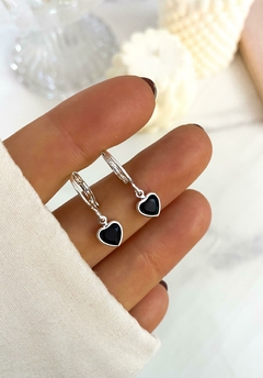 AROS HAYLE CON CUBIC CORAZON NEGRO ACERO BLANCO - comprar online