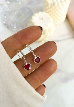 AROS HAYLE CON CUBIC CORAZON ROJO ACERO BLANCO - comprar online