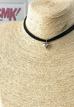 CONJUNTO/ CHOKER CORDON NEGRO CORAZON PLATEADO - comprar online