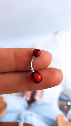 PIERCING ROJO OMBLIGO CON PELOTITAS DE ACRILICO - ACERO QUIRURGICO