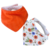 Kit 2 Babadores Bandana Slim Crivale – 100% Algodão – Floral Laranja e Poá Laranja