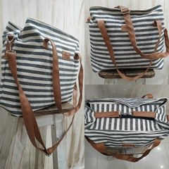 BOLSA PLAYERA DE LONA RAYADA GRIS/CRUDO
