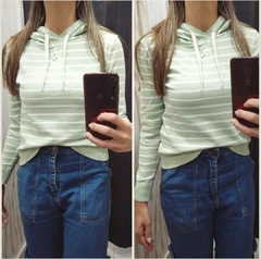 SWEATERS DE BREMER C/CAPUCHA RAYADITO VERDE AGUA