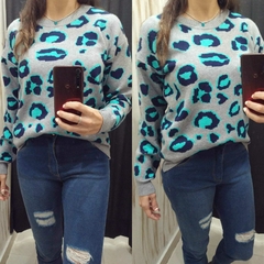 SWEATERS PRINT DOBLE HILADO GRIS/TURQ