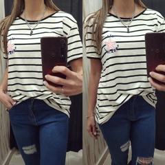 REMERAS RAYADAS CRUDO C/NEGRO