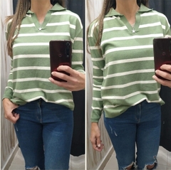 SWEATERS DE BREMER CON CUELLO VERDE/BLANCO