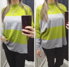 MAXI SWEATERS RAYADO GRIS/ VERDE OLIVA