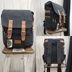 Mochilas de Lona c/solapa negra c/pintitas