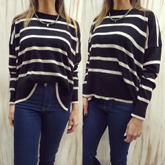 SWEATERS RAYADOS NEGRO C/CRUDO