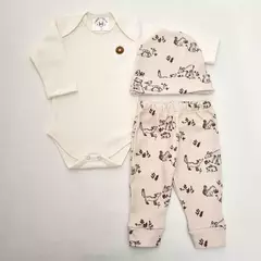 Kit X3 piezas recien nacidos interlock zorrito beige - Talle 1