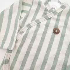 Conjunto batita cruzado rayado y pantalon verde - Talle 2 en internet