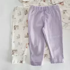 Ajuar 5 piezas + bolsa conejos beige y lila - Talle 1