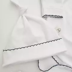 Imagen de Conjunto 4 piezas + bolsa Algodón Pima blanco con picot azul - Talle 1