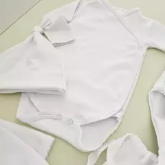 Conjunto 4 piezas + bolsa Algodón Pima blanco con picot blanco - Talle 1 - comprar online
