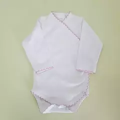 BODY INTERLOCK CRUZADO BLANCO PICOT ROSA - Talle 1