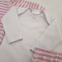 Conjunto algodón rayado rosa. Enterito con pie, body blanco + pantalòn - Talle 1 en internet