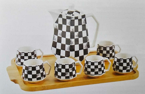 Juego de te porcelana con bandeja bamboo (GUS010) - comprar online