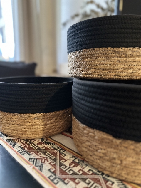 Canasto redondo de yute y algodón