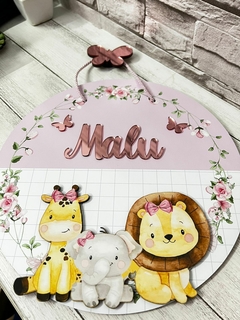 Imagem do Guirlanda Porta Maternidade Trio rosa menina, nome em acrilico rose gold