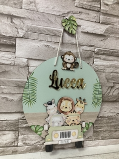 Porta Maternidade Placa Decorativa Safari Acrilico Dourado