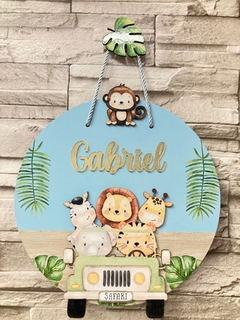 Porta Maternidade Placa Decorativa Safari azul Acrilico Dourado - comprar online
