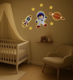 Astronauta, planeta Saturno e Foguete Com Led Decoração Quarto Do Bebê. - loja online