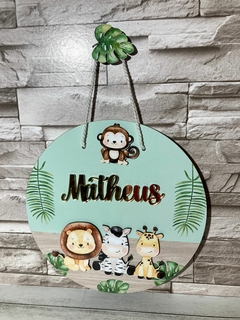 Porta Maternidade Placa Decorativa Safari Acrilico Dourado