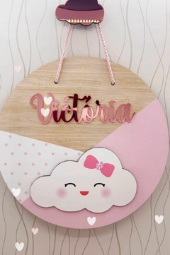 Porta Maternidade Nuvem chuva de amor rosa menina - loja online