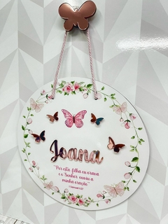Porta Maternidade Jardim encantando Por esta filha eu orava com aplique borboletas - loja online