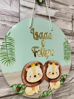 Porta Maternidade Safari leãozinho irmãos - Sabiá Personalizados