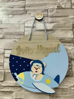 Porta Maternidade Ursinho aviador azul claro com azul escuro - comprar online