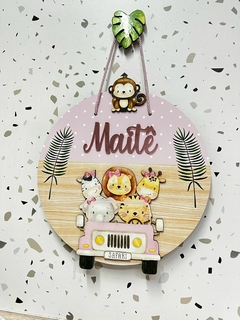 Porta Maternidade Safari jeep rosa fundo poá menina - comprar online