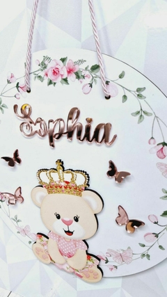 Porta Maternidade Ursinha princesa com aplique e pendurador de borboleta - Sabiá Personalizados