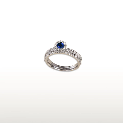 ANEL EM OURO BRANCO COM BRILHANTES E SAFIRA