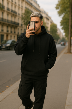 BUZO CANGURO LISO NEGRO - comprar online