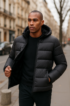 CAMPERA PUFFER CON PIEL NEGRA - comprar online