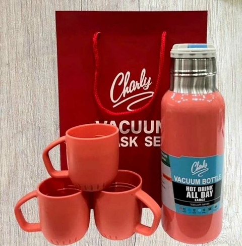 Set Termo Charly 500ml con 3 Tazas Estuche de Regalo