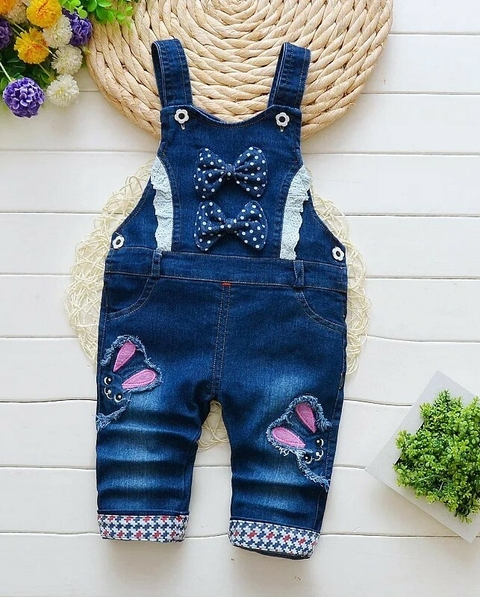 JARDINEIRA JEANS BEBÊ FEM. COELHINHA LC0449