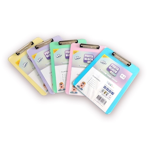 PLACA C/APRIETA PAPEL PLASTICO PASTEL A4