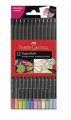 LAPICES FABER CASTELL SUPER SOFT x 12 NEON Y PASTEL