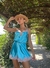 VESTIDO CORTO DE SATEN COLOR AQUA CON DETALLES DE PUNTILLA COLOR VISON Jesús Fernández ( ART. JFCAMC 77 ) en internet