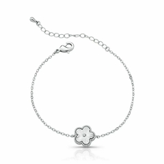 PULSEIRA FLOR TEXTURIZADO RODIO BRANCO APP